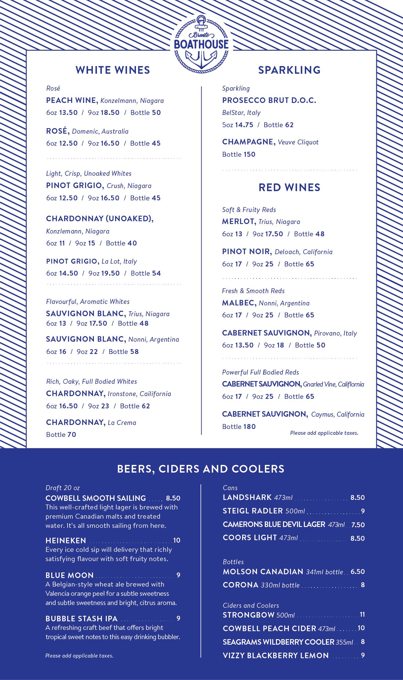 Bronte Boathouse Summer drink menu